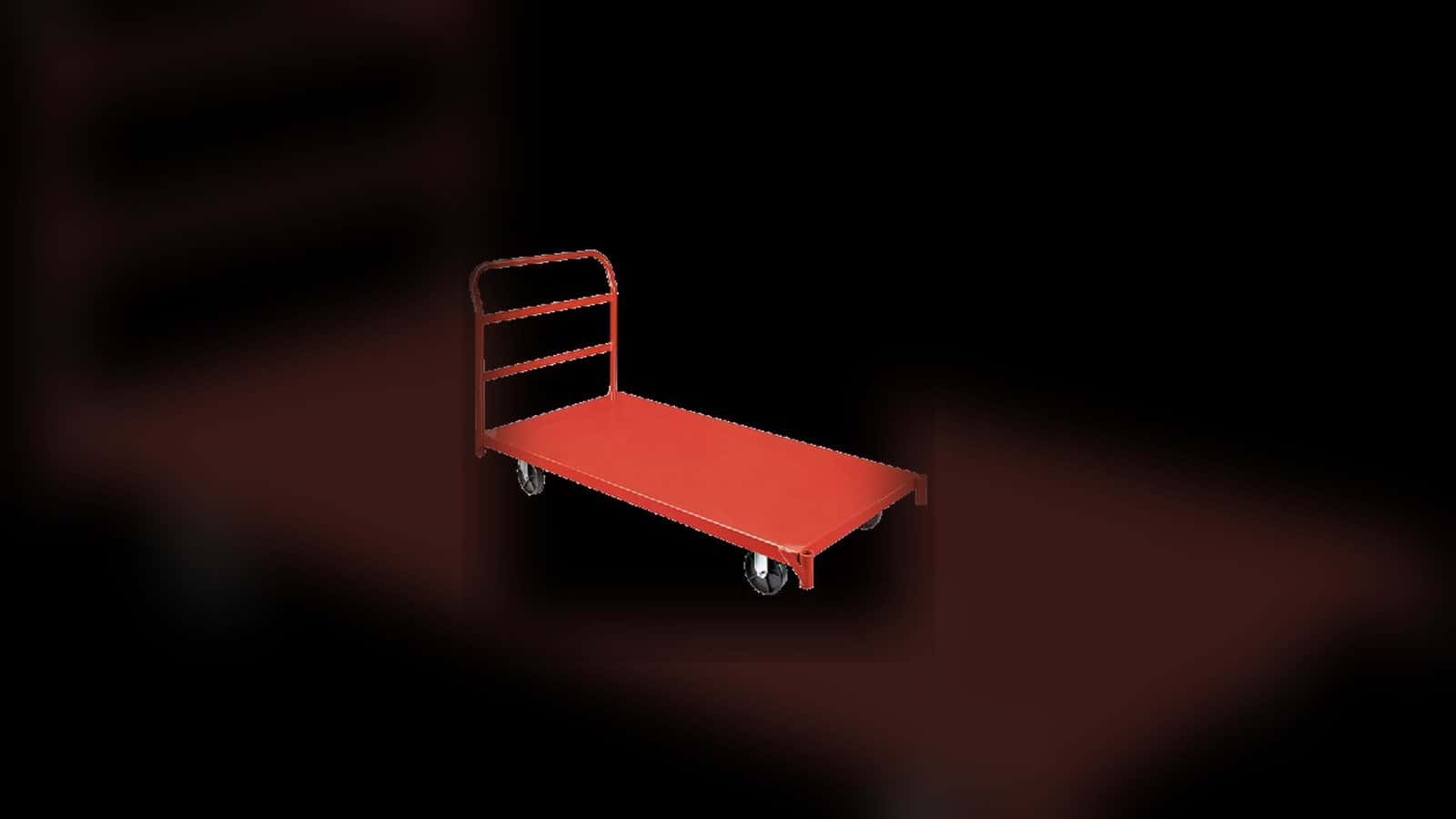 Large red flatbed dolly shown as a complete equipment-moving platform
