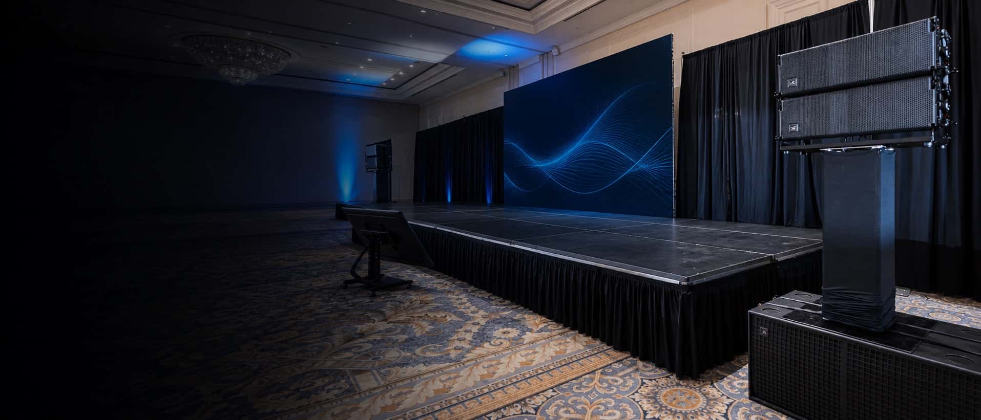 Complete professional sound system installed for a ballroom event in Miami