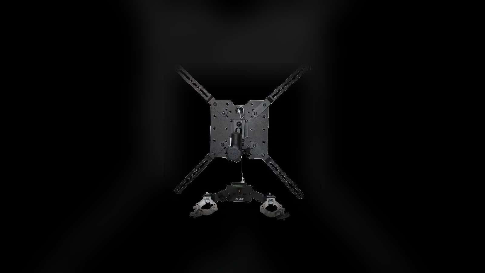 Truss television mount with two attachment clamps visible
