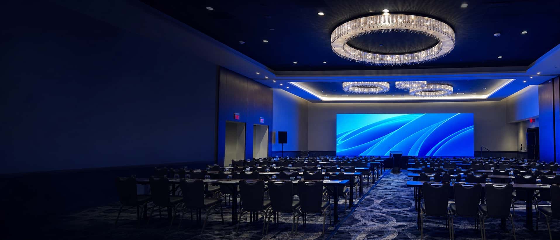 Corporate ballroom with a professionally installed LED video wall in Miami