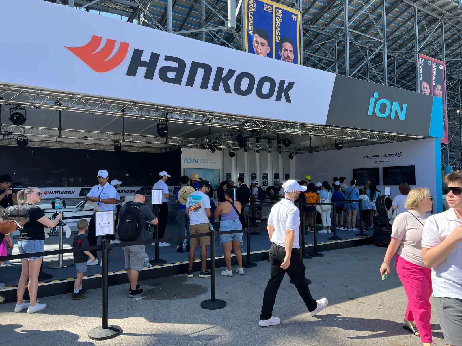 Hankook iON outdoor trade show activation with truss, lighting, and display systems