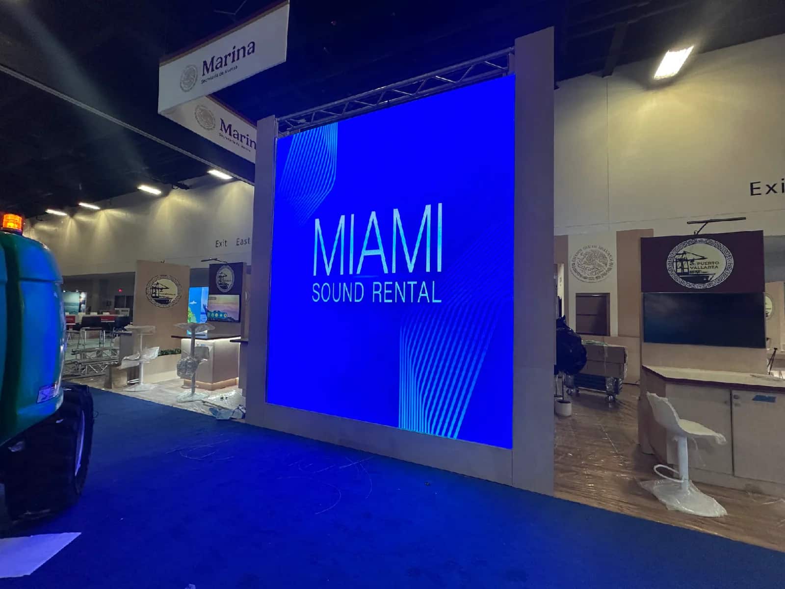 Large portrait LED video wall installed at a marina expo booth