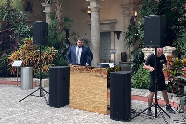 Powered loudspeaker prepared for an Orlando presentation