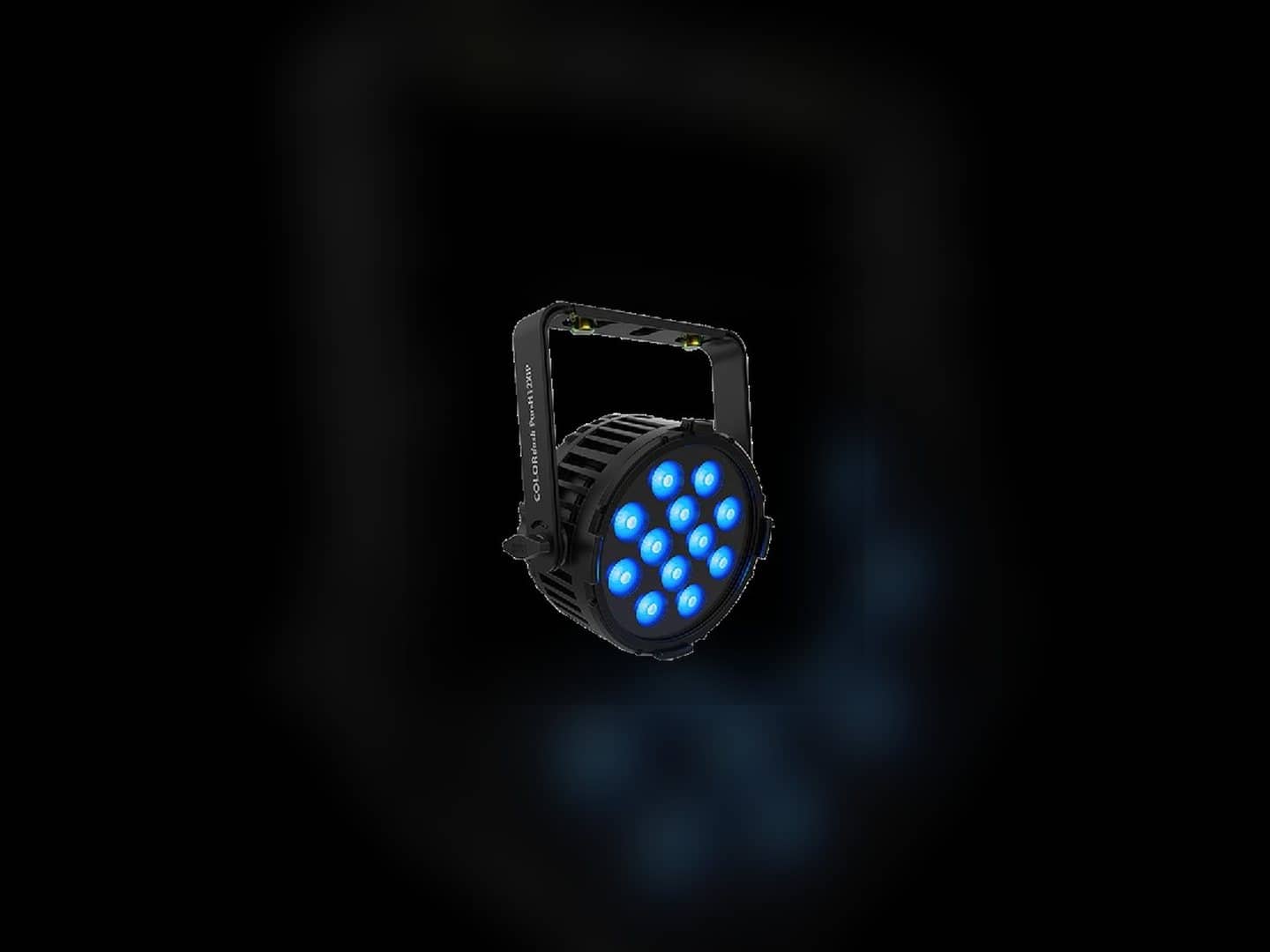 Chauvet COLORdash Par RGBWAUV fixture with illuminated blue-violet LEDs