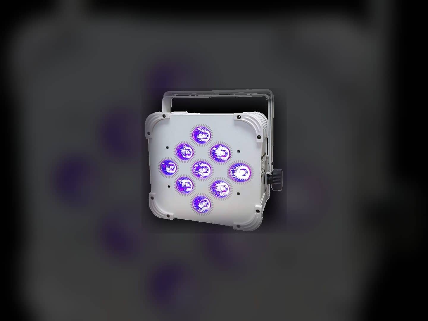 White wireless LED uplight with violet emitters illuminated