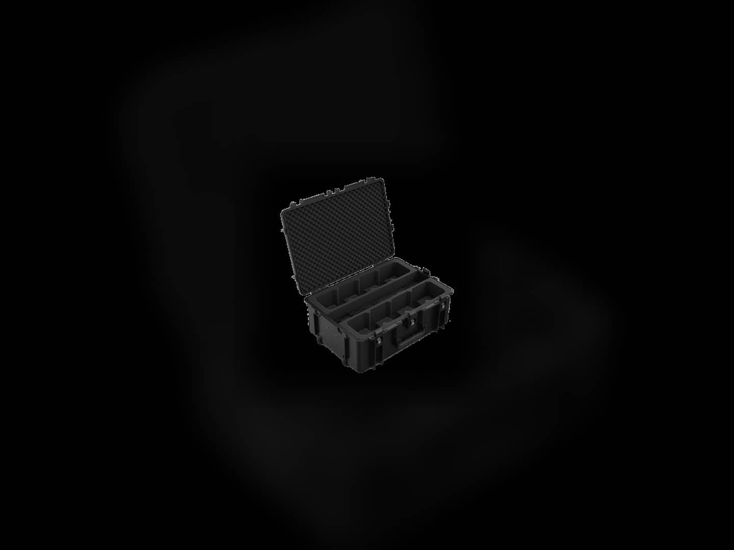 Open Freedom Flex charging case with fitted equipment compartments visible