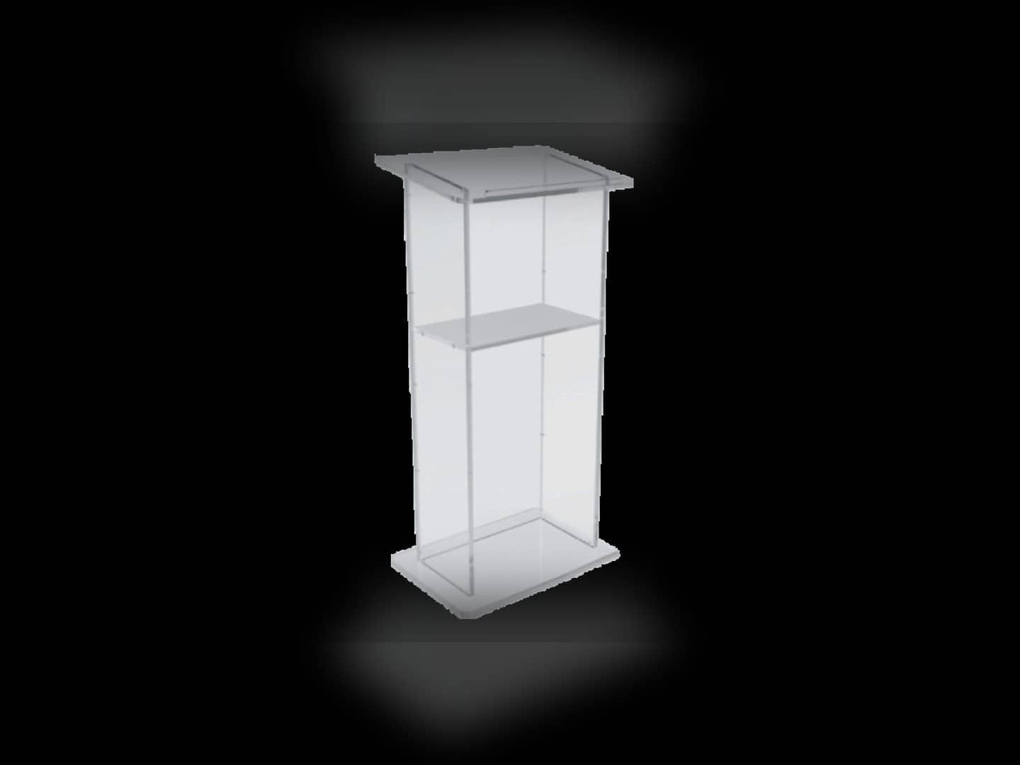 Clear acrylic podium shown as a complete isolated unit