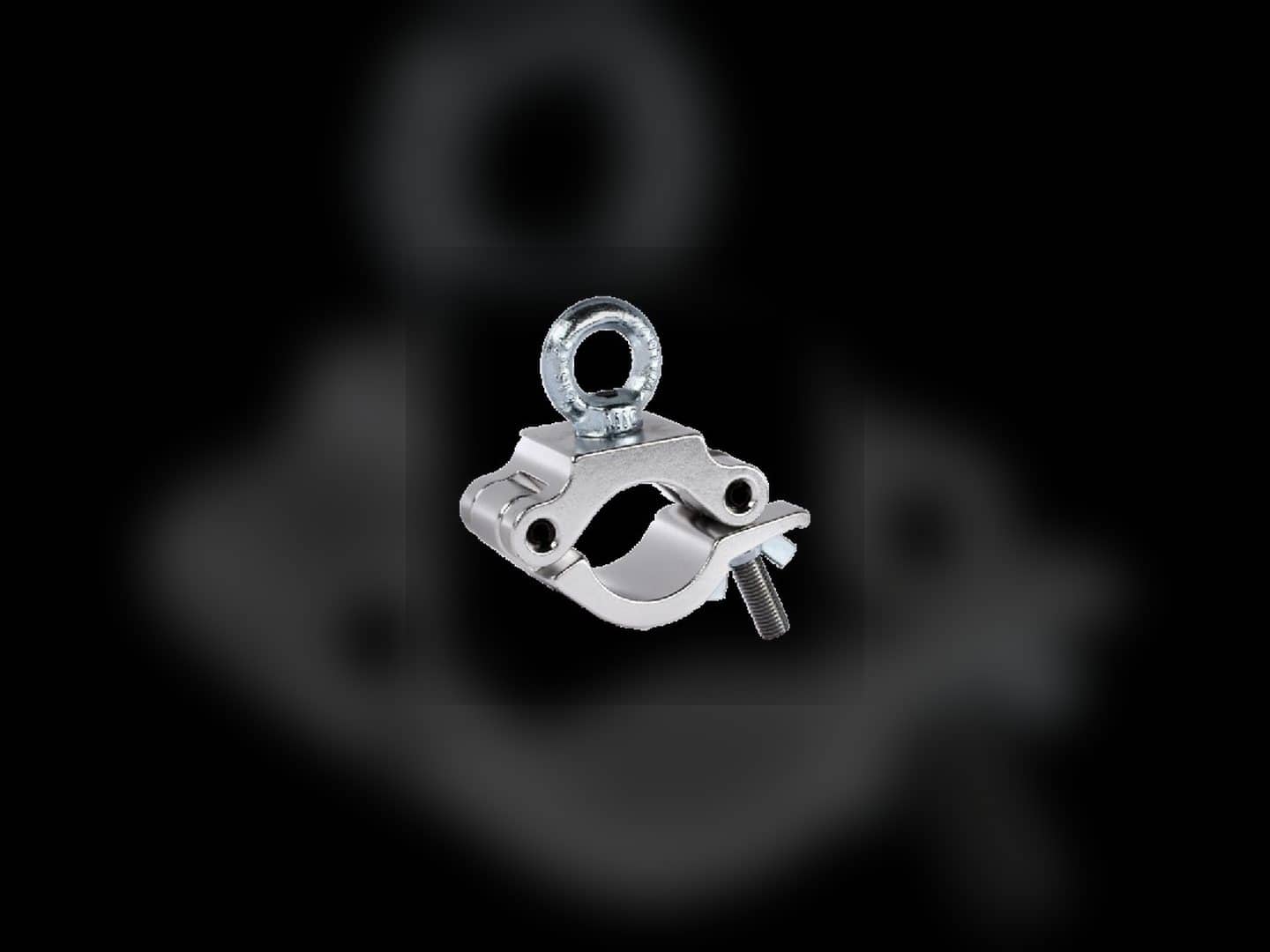 Silver eye-bolt rigging clamp shown from the side