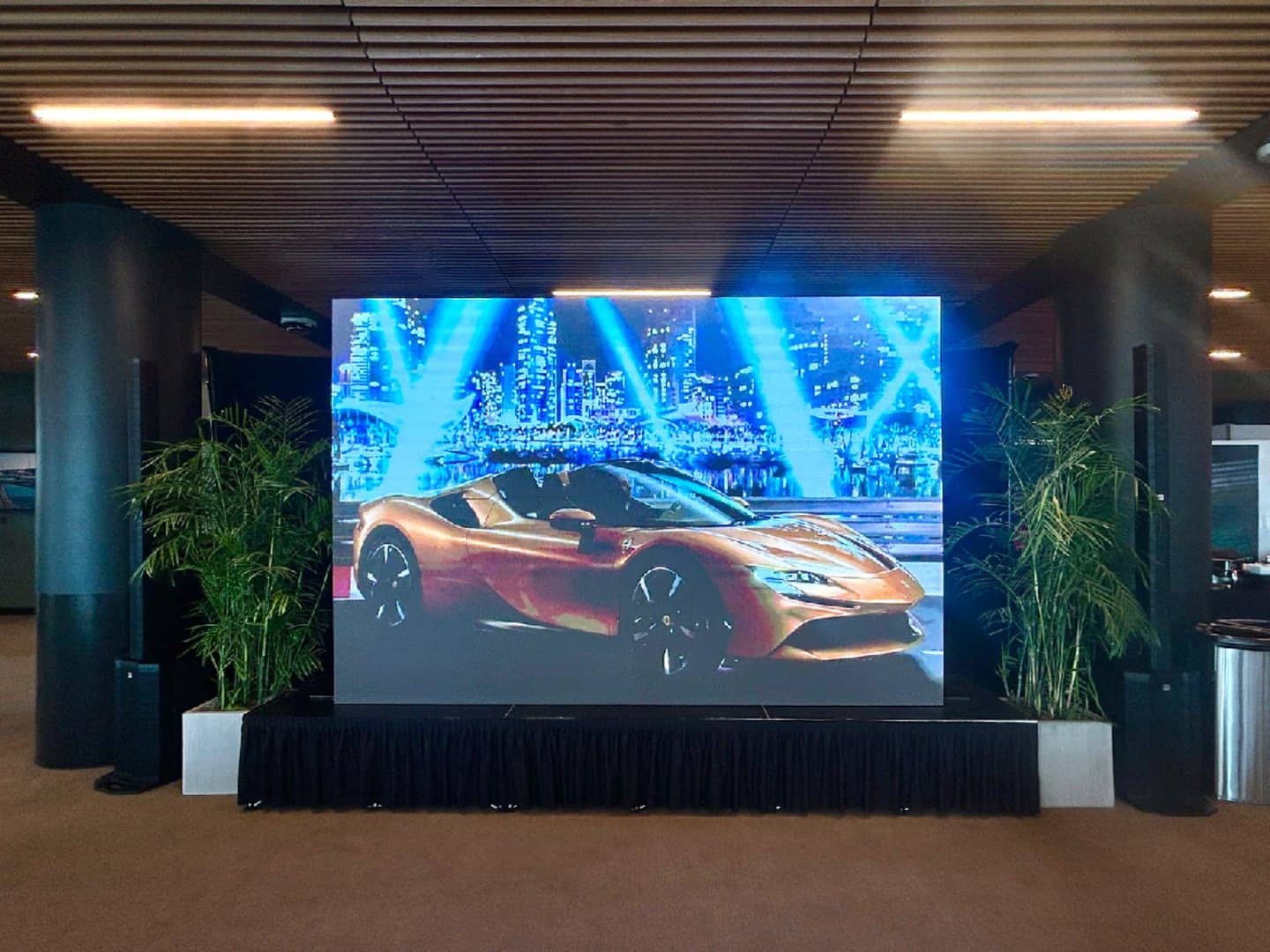 Installed modular LED video wall prepared for a professional event