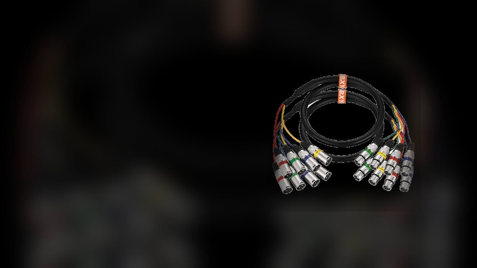 Coiled XLR snake with multiple color-coded audio connectors