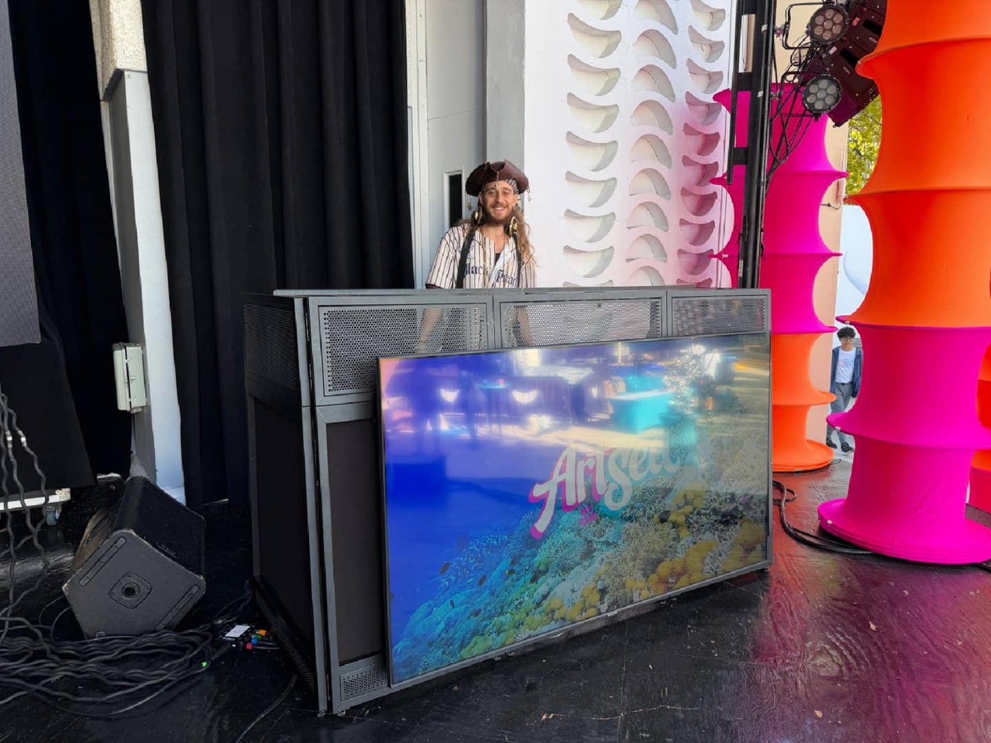 Large event DJ booth with an integrated display