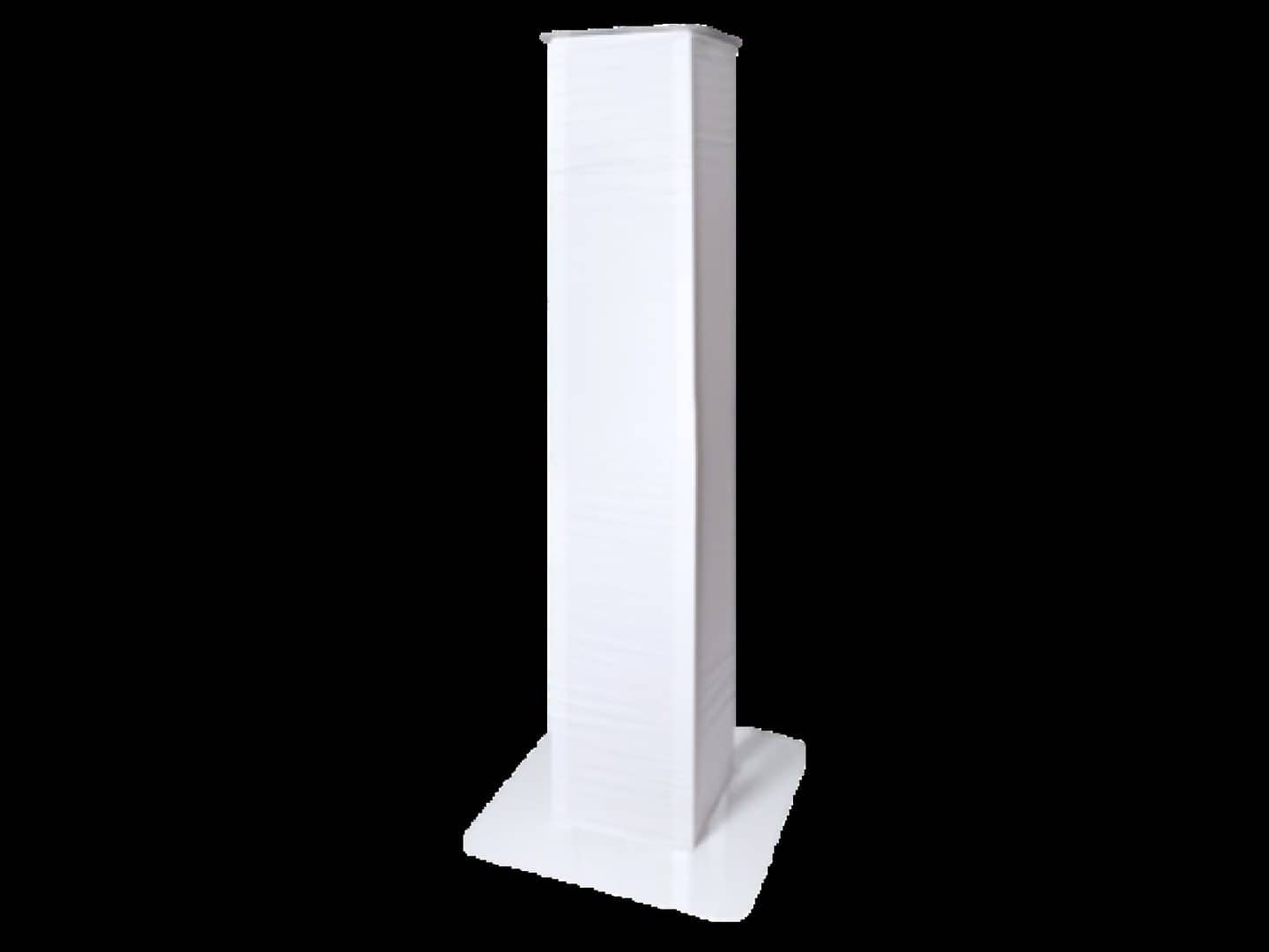 Adjustable lighting totem with scrim, full support height, and base visible