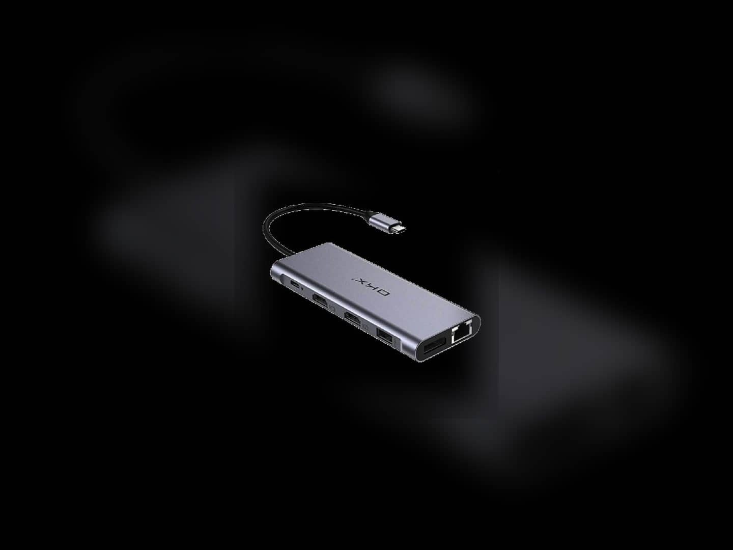 USB-C docking adapter with its multiple connection ports visible