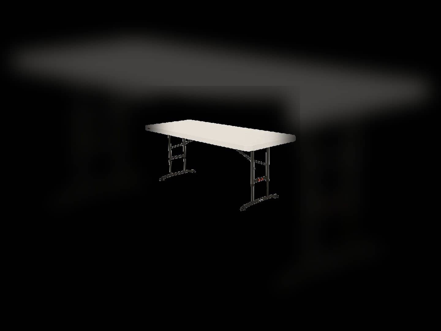 Six-foot adjustable-height folding table shown without a cover