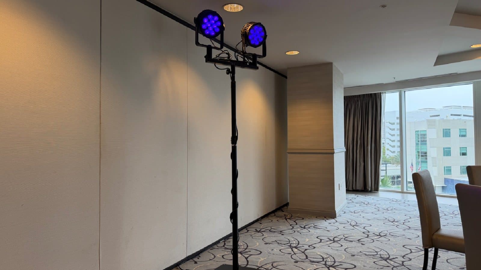 Tripod stand and dual-mount adapter supporting two event lights