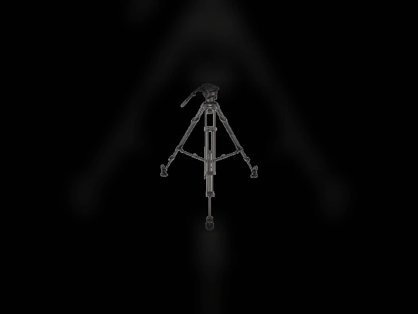 Fluid-head video tripod with spreader, head, and legs visible