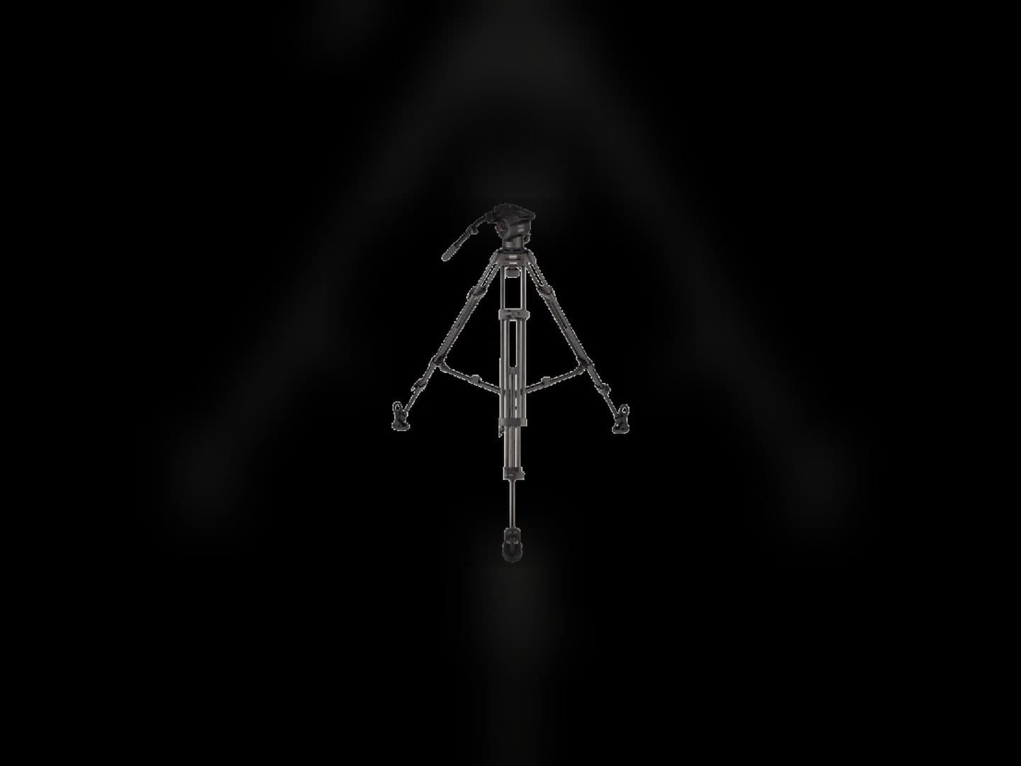 Fluid-head video tripod with spreader, head, and legs visible