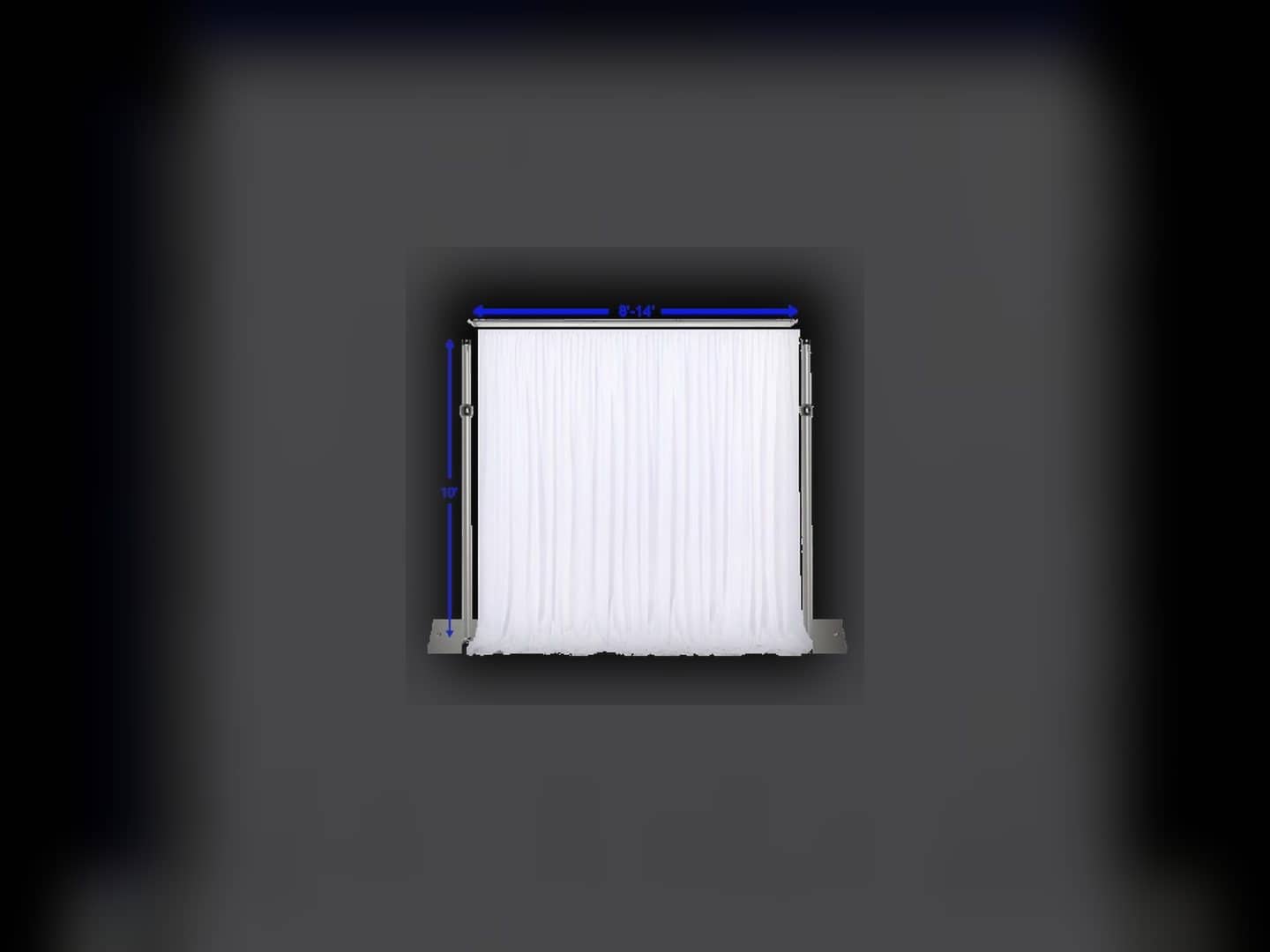 White pipe-and-drape bundle with uprights and crossbar visible