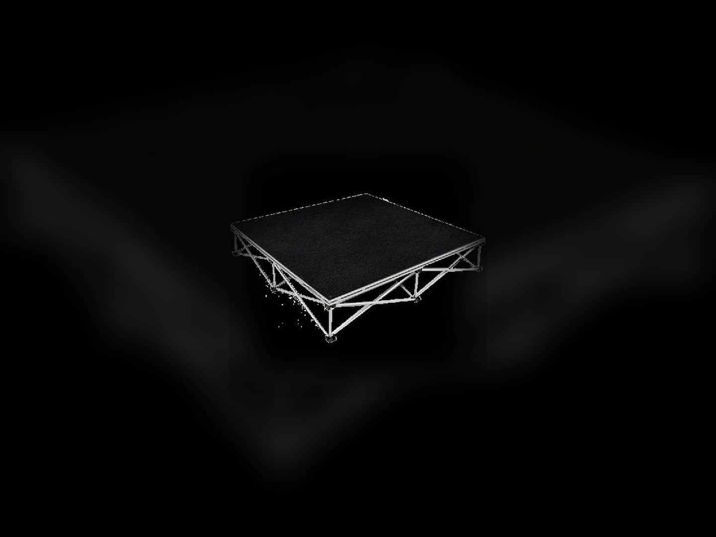 Industrial four-foot stage riser module with its support structure visible